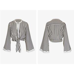 L'AGENCE Charlize Black & White Striped Bell Sleeve Blouse, Size S
